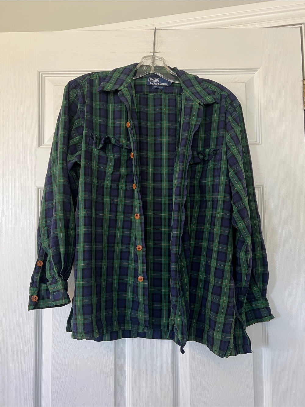 4/$20 Polo by Ralph Lauren Navy and Green Plaid Button-Up Shirt